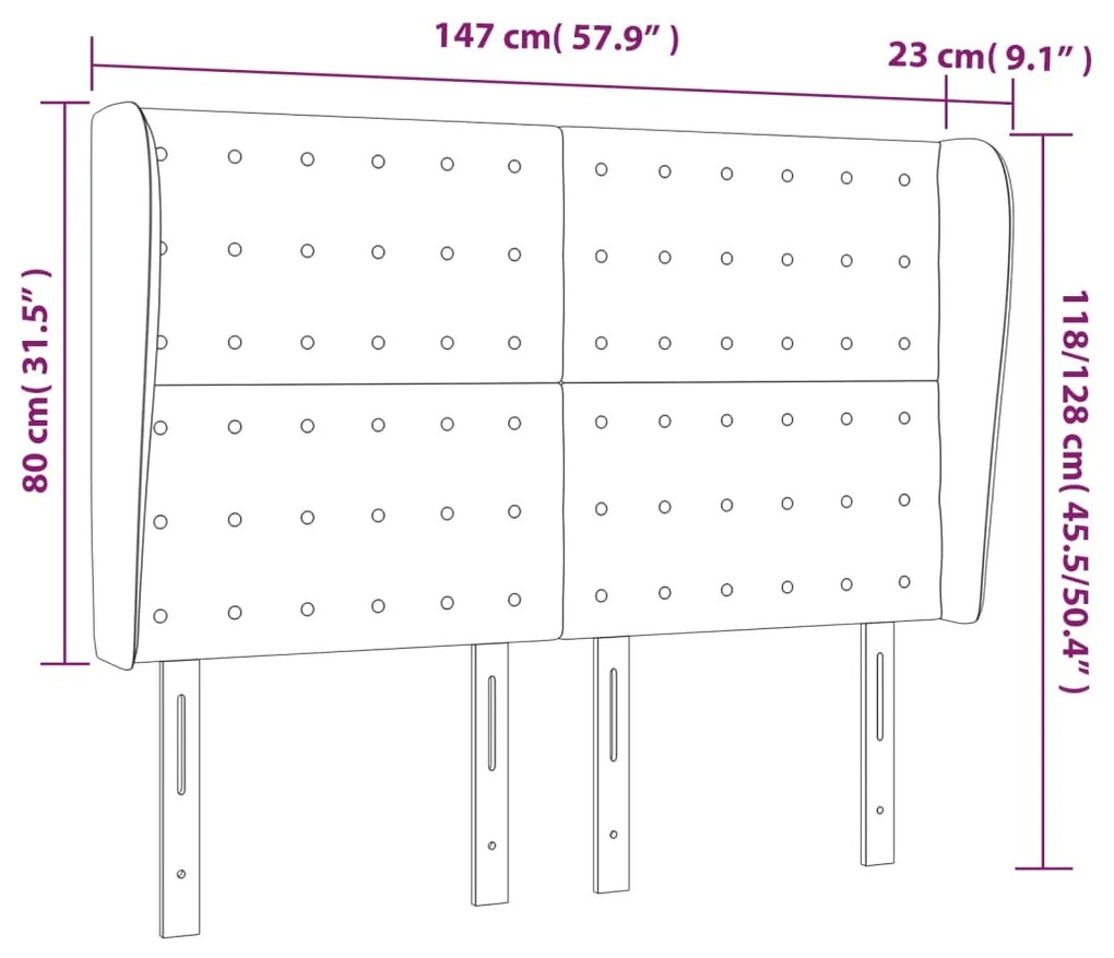 Κεφαλάρι με Πτερύγια Μαύρο 147x23x118/128 εκ. Συνθ. Δέρμα 3118046
