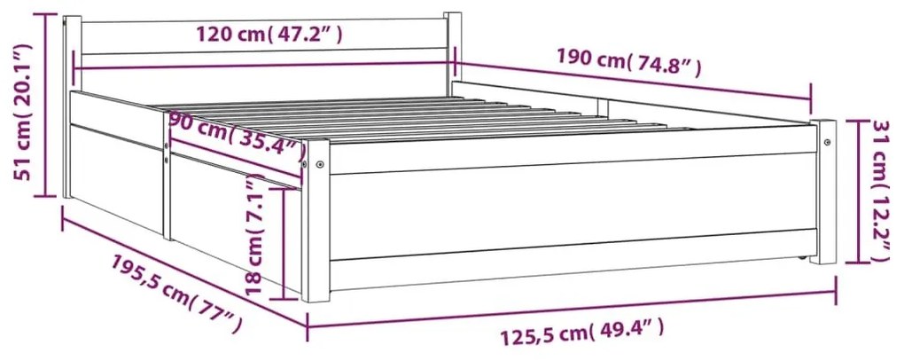 Πλαίσιο Κρεβατιού με Συρτάρια 120x190 εκ. Small Double - Καφέ