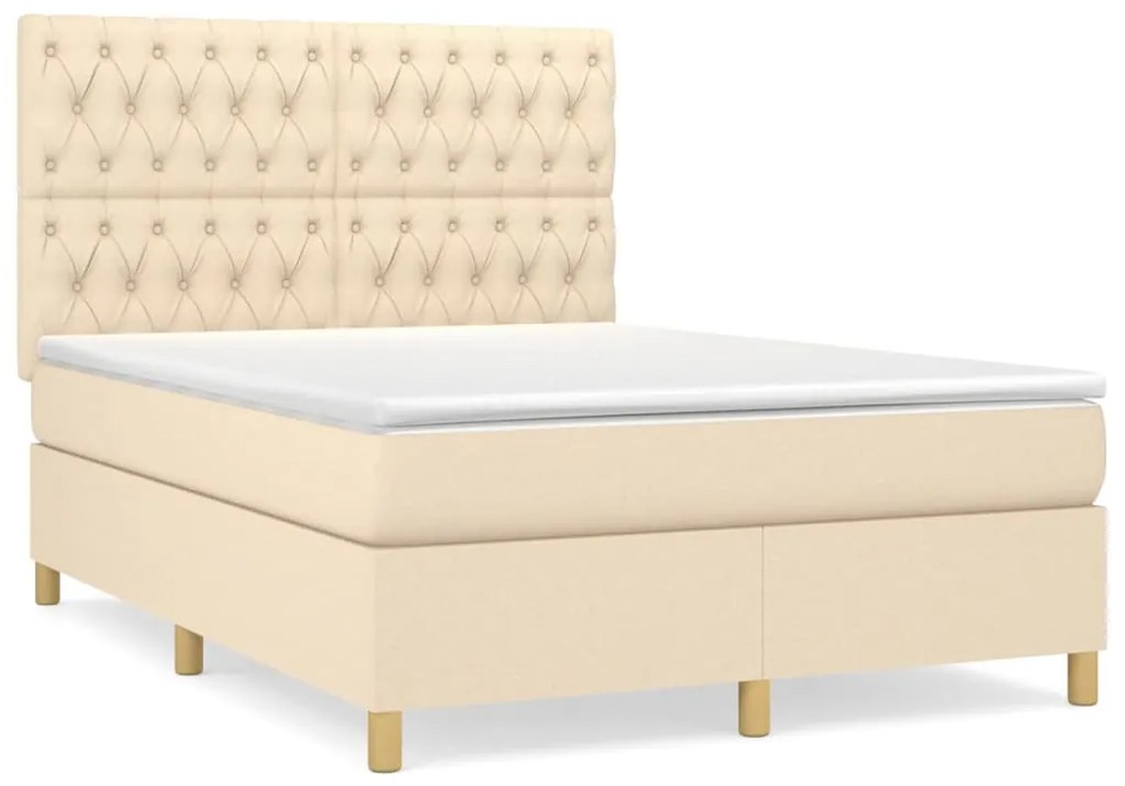 vidaXL Κρεβάτι Boxspring με Στρώμα Κρεμ 140x190 εκ. Υφασμάτινο