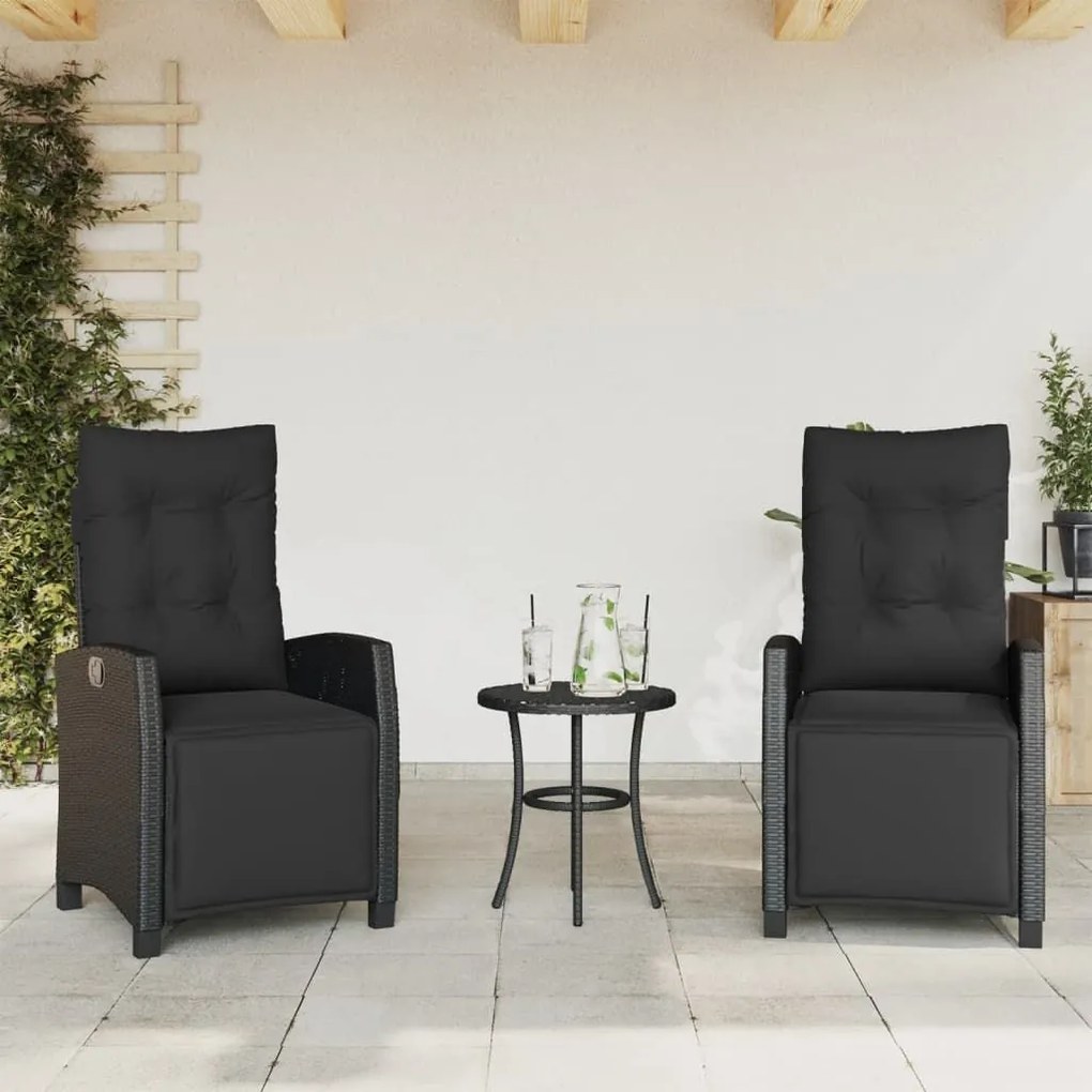 Καρέκλες Κήπου Ανακλινόμενες 2 τεμ Μαύρο Συνθ. Ρατάν &amp; Υποπόδιο - Μαύρο