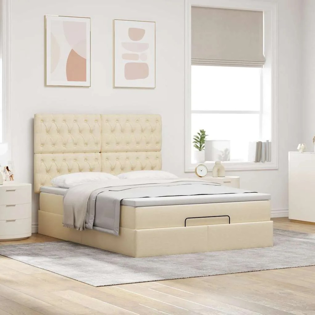 vidaXL Οθωμανικό κρεβάτι με στρώμα Cream 140x190cm ύφασμα