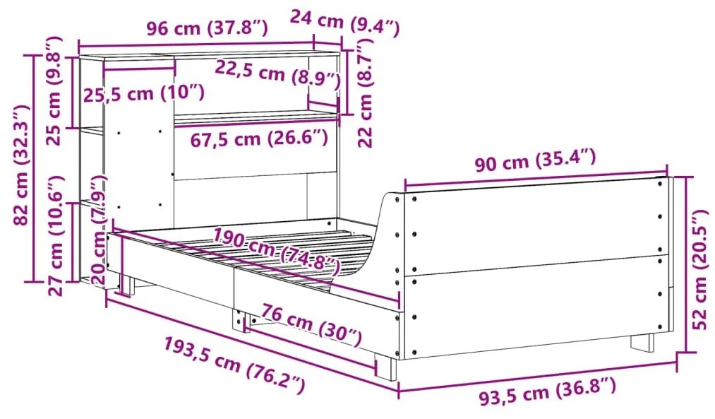 Σκελετός Κρεβ. Χωρίς Στρώμα Καφέ Κεριού 90x190 εκ Μασίφ Πεύκο - Καφέ