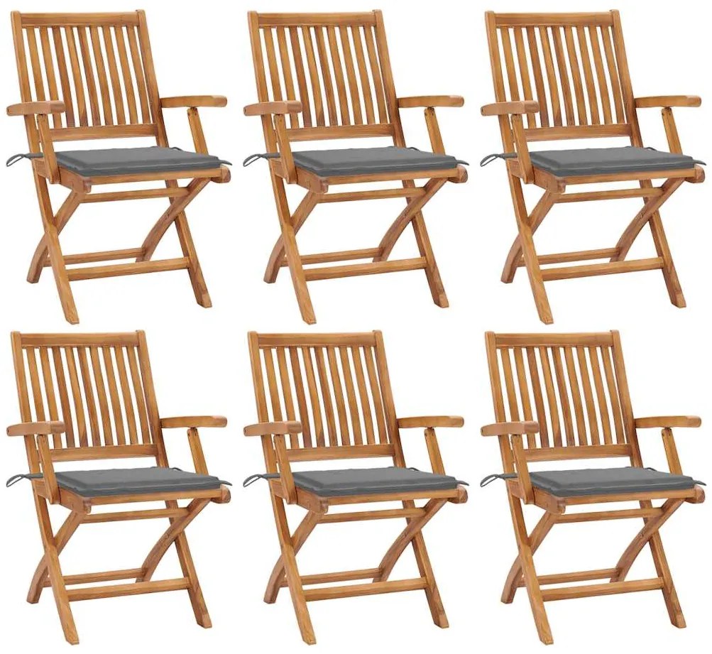 vidaXL Καρέκλες Κήπου Πτυσσόμενες 6 τεμ. Μασίφ Ξύλο Teak με Μαξιλάρια