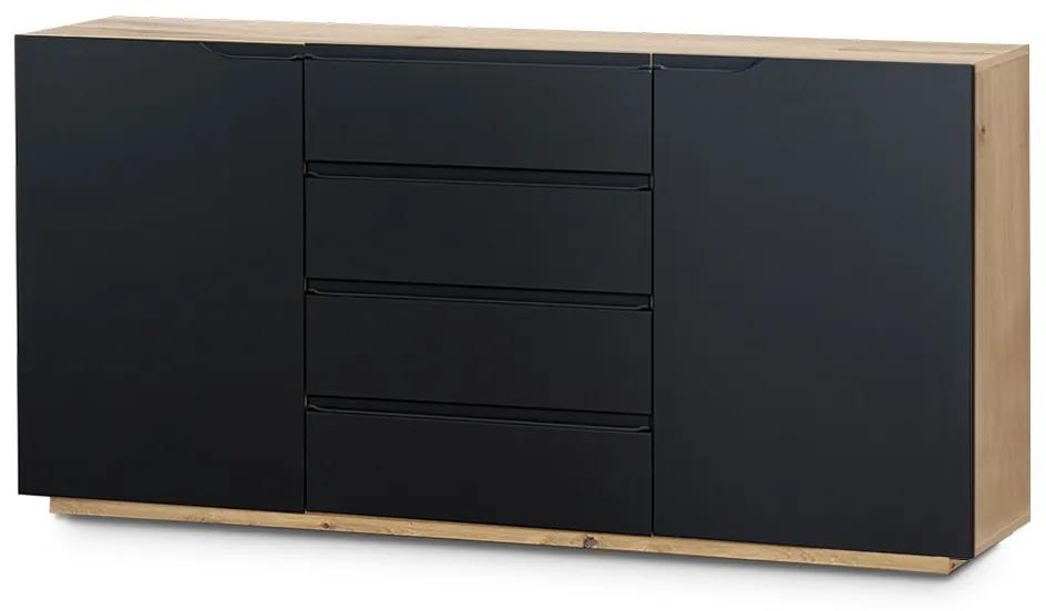 Συρταριέρα LOFTIA, με 2 ντουλάπια και 4 συρτάρια, μαύρο μάτ 165x80x40cm-BOG6622