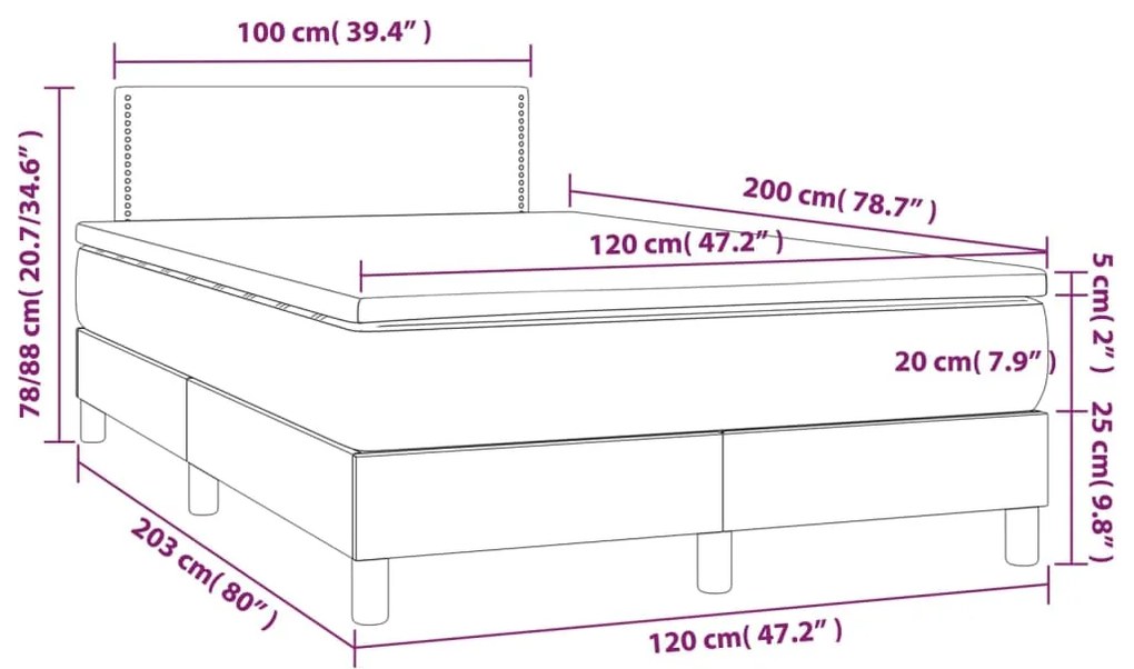 vidaXL Κρεβάτι Boxspring με Στρώμα Μαύρο 120 x 200 εκ. Συνθετικό Δέρμα
