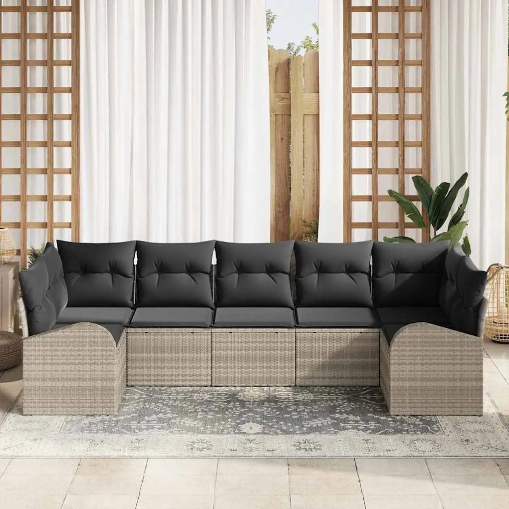 vidaXL Σετ Καναπέ Κήπου με μαξιλάρι 7 pcs Ανοιχτό γκρι συνθετικό ρατάν