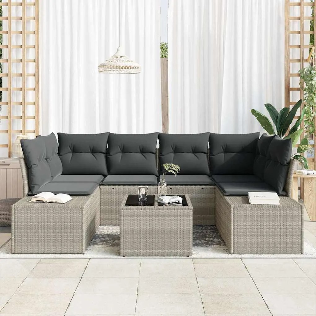 vidaXL Σετ Καναπέ Κήπου με μαξιλάρι 7 pcs Ανοιχτό γκρι 55 x 55 x 37 εκ
