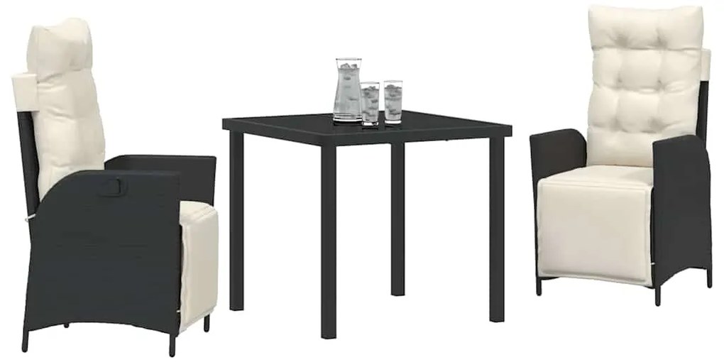 vidaXL Σέτ φαγητού για κήπο 3 pcs Μαύρο Πολυ ράταν