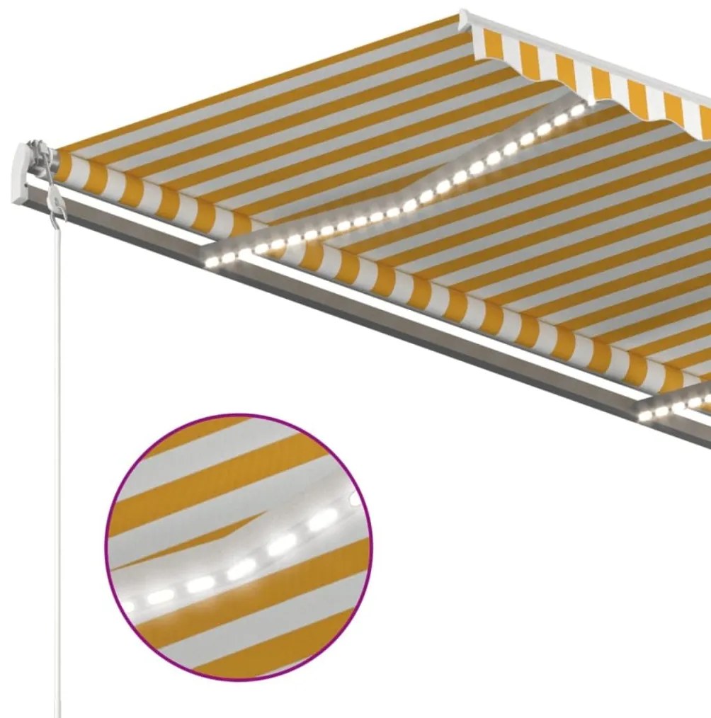 Τέντα Αυτόματη με LED &amp; Αισθ. Ανέμου Κίτρινο/Λευκό 450x350 εκ. - Κίτρινο