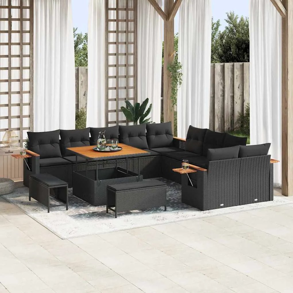 vidaXL Σετ Καναπέ Κήπου με μαξιλάρι 13 pcs Μαύρο 100 x 100 x 71 cm