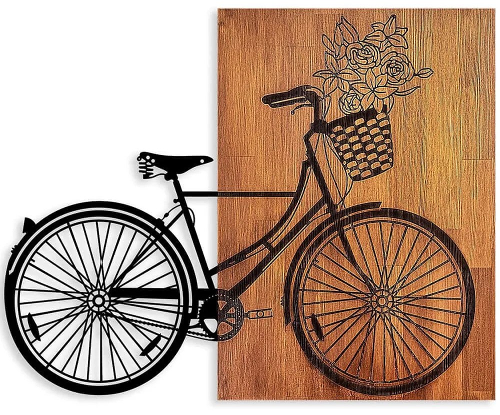 Διακοσμητικό Τοίχου Historical Floral Bike 899SKL2457 70x88cm Walnut-Black Wallity Μέταλλο,Ξύλο