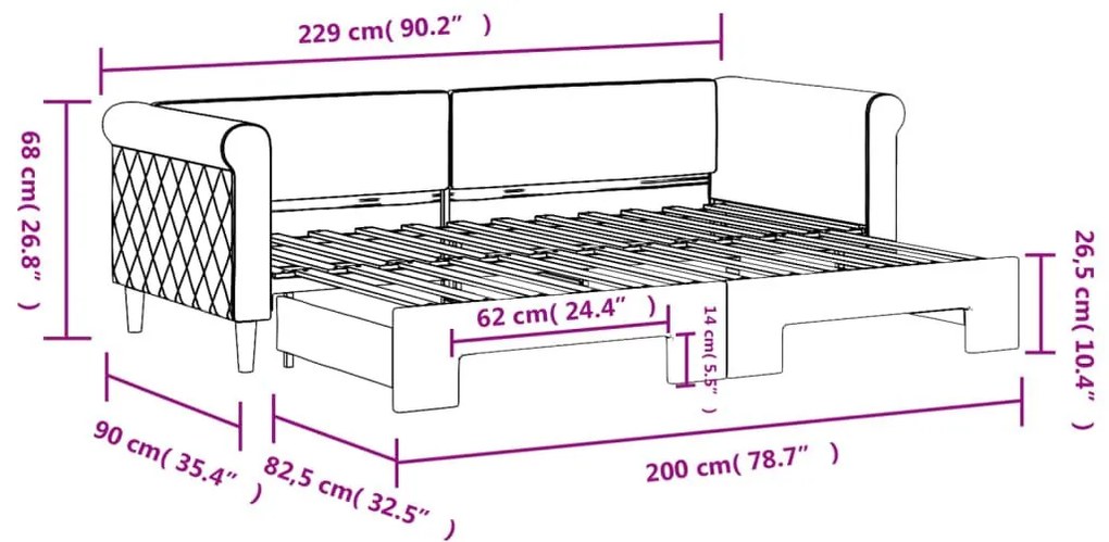 Καναπές Κρεβάτι Συρόμενος Ανοιχτό Γκρι 80 x 200 εκ. Βελούδινος - Γκρι