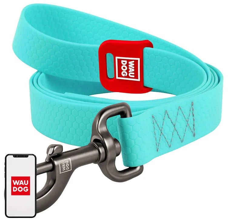 WAUDOG waterproof light accumulating dog leash 25mm wide, 183 cm long blue