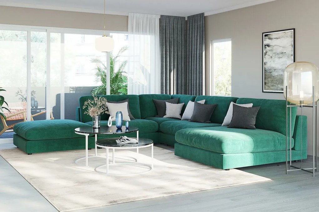 Σκαμπό Seattle L101, 110x110x44cm, Ταπισερί, Στυλ: Μοντέρνο, Πόδια: Πλαστική ύλη, Ξύλο, Πλαστικοποιημένη μοριοσανίδα, Πράσινο | Epipla1.gr