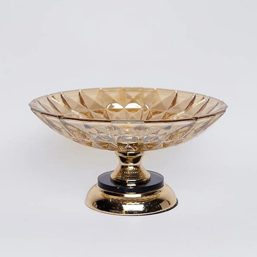 Διακοσμητική Πιατέλα Με Πόδι 754-11023 29,5x16cm Gold Estheti Home Μέταλλο,Γυαλί