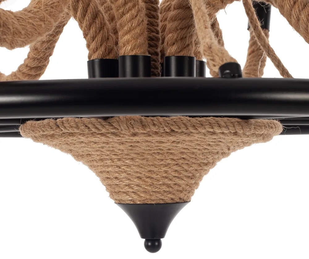 Artekko Hemp Rope Φωτιστικό Οροφής 6φωτο (Ε14) με Μαύρο Μέταλλο/Σχοινί (64x64x60)cm