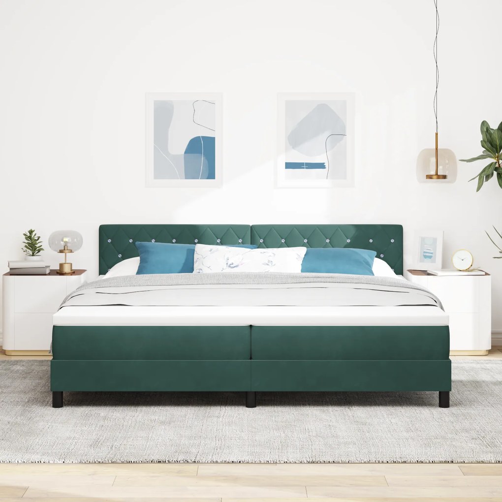 vidaXL Κρεβάτι με ελατήρια Σκούρο πράσινο 200 x 200 cm Βελούδο