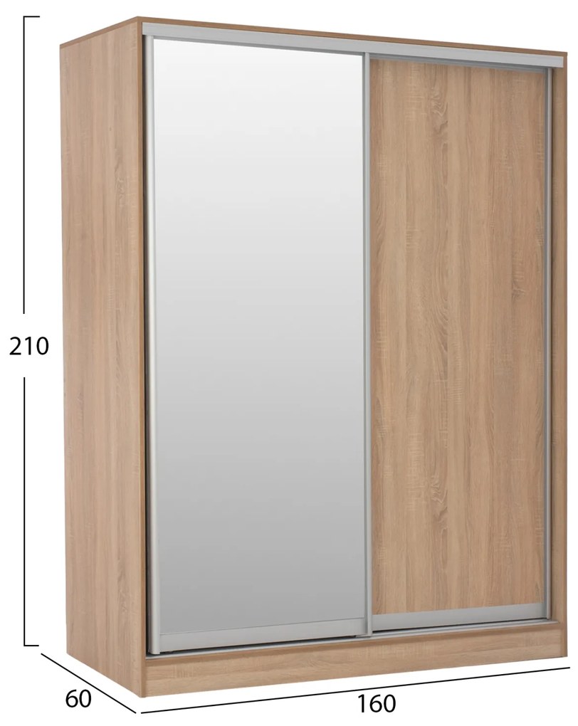 Ντουλάπα Δίφυλλη Συρόμενη Με Καθρέπτη Sonama 160x60x210 Εκ.