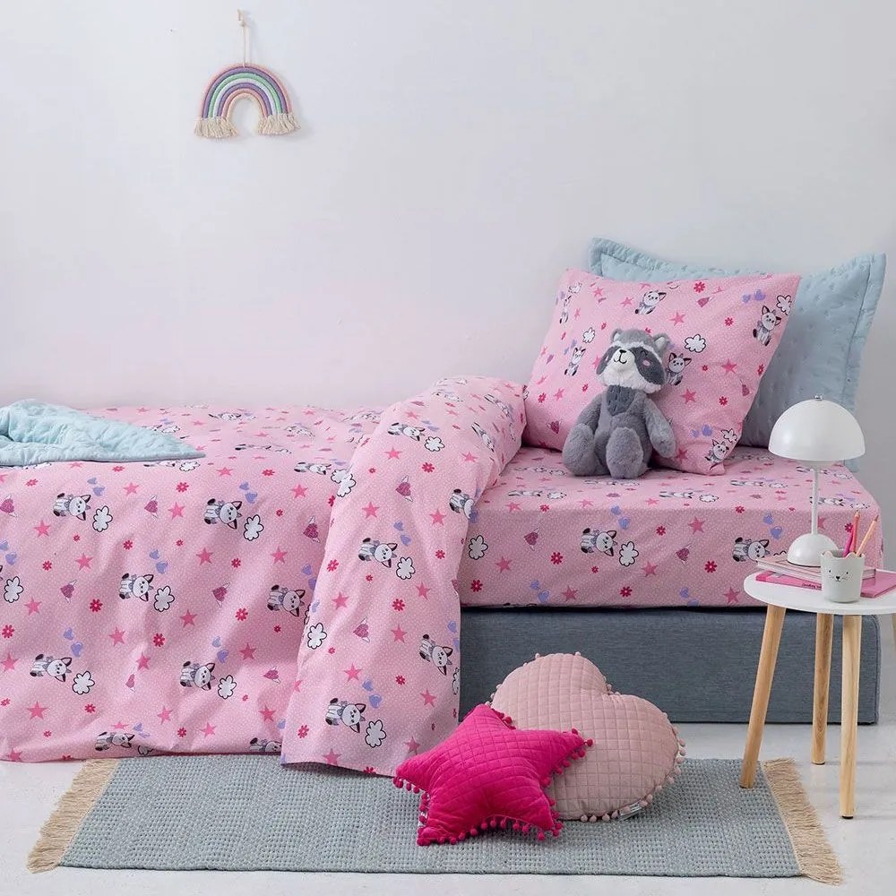 Σεντόνια Παιδικά MK765 (Σετ 3τμχ) Pink Palamaiki Μονό 170x260cm 100% Cotton