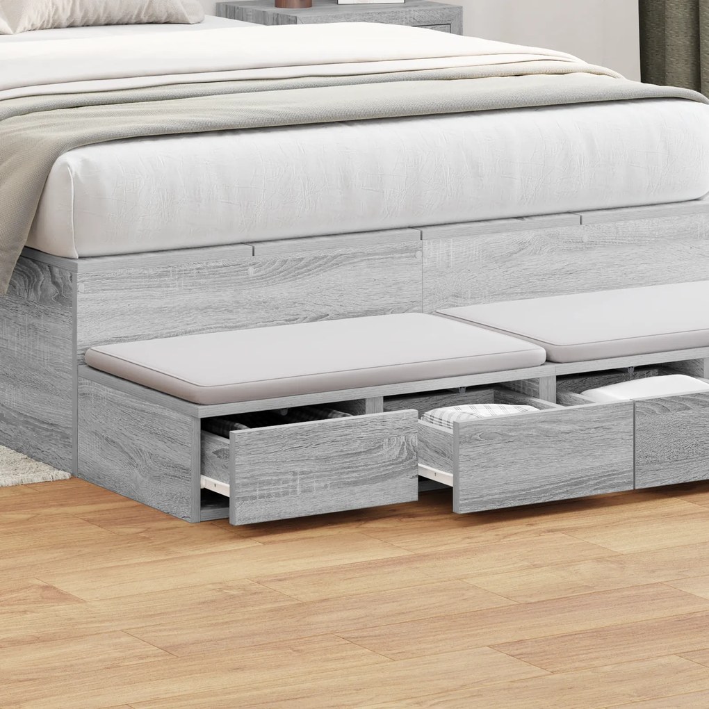 vidaXL Συρτάρια Κρεβατιού Γκρι Σονομά 120x36,5x16,5 cm Επεξεργασμένο Ξύλο