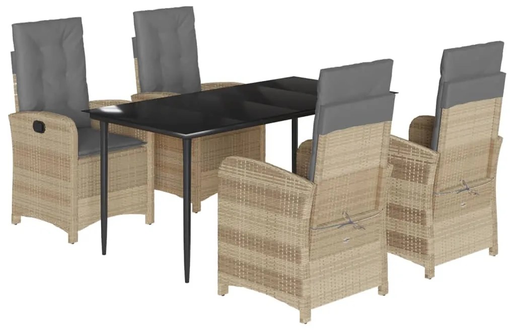 vidaXL Σετ Τραπεζαρίας Κήπου 5 τεμ. Μικτό Μπεζ Συνθ. Ρατάν & Μαξιλάρια