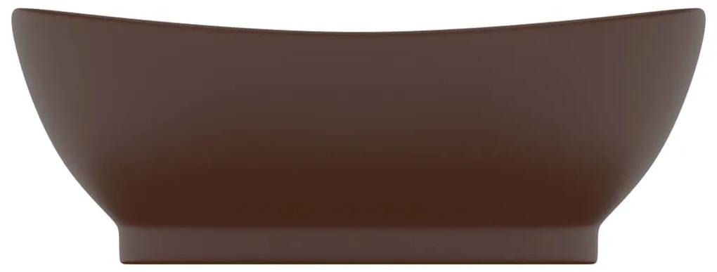 vidaXL Νιπτήρας με Υπερχείλιση Οβάλ Σκ. Καφέ Ματ 58,5x39 εκ. Κεραμικός