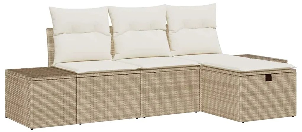 vidaXL Σετ Καναπέ Κήπου με μαξιλάρι 4 pcs Μπεζ Πολυ ράταν