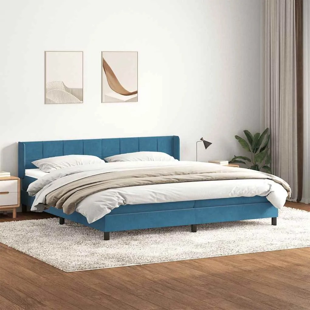 Κρεβάτι Boxspring με Στρώμα Σκούρο Μπλε 200x220 εκ. Βελούδινο - Μπλε