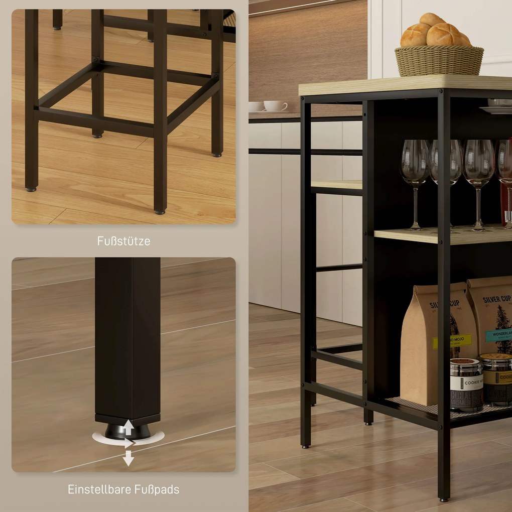 HOMCOM Σετ Μπαρ, 2 Σκαμπό & 1 Τραπέζι Μπαρ, Ανθεκτικό σε Λεκέδες, Σταθερό, Ατσάλινο Πλαίσιο, Μαύρο/Δρυς