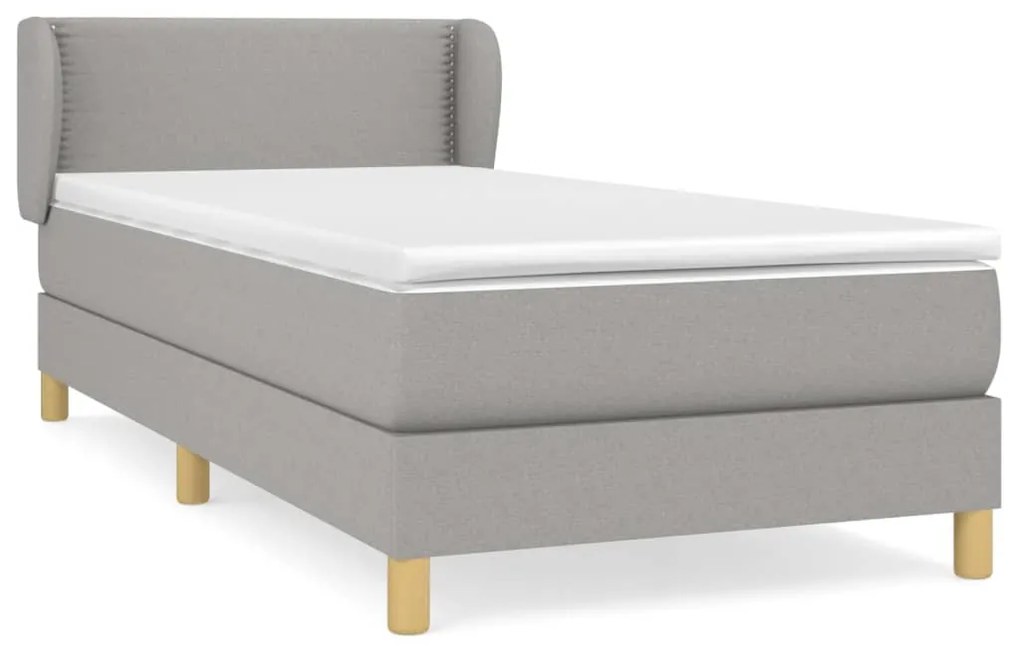 vidaXL Κρεβάτι Boxspring με Στρώμα Ανοιχτό Γκρι 90x190 εκ. Υφασμάτινο