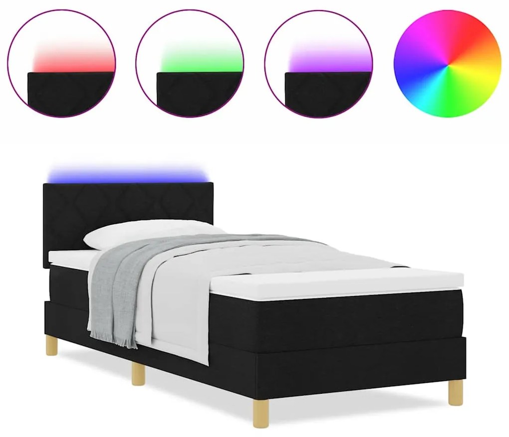 vidaXL LED Κρεβάτι με βάθρο με στρώμα Μαύρο 100 x 200 cm ύφασμα