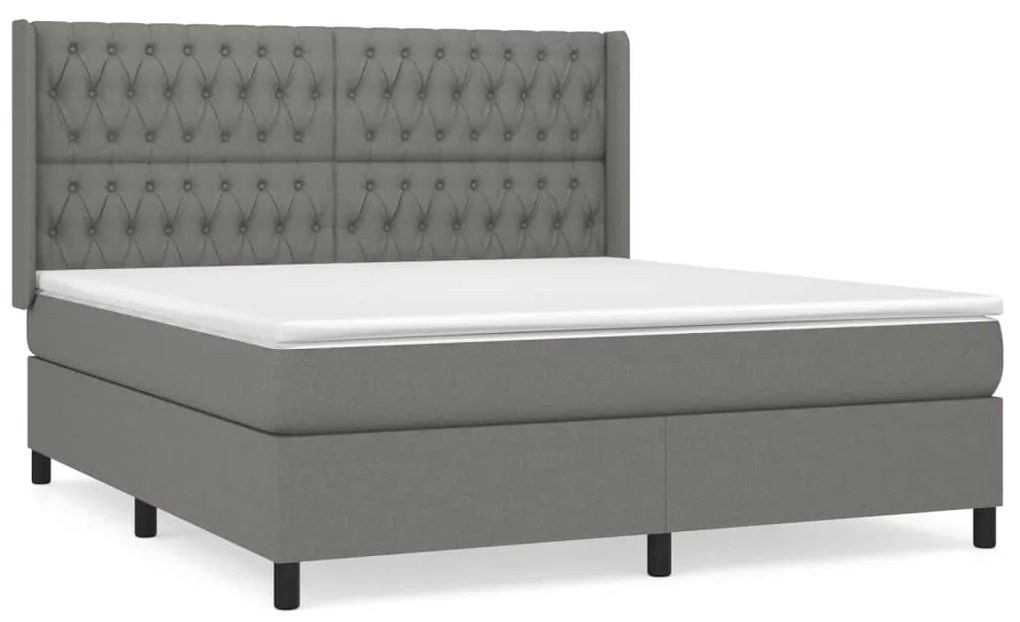 Κρεβάτι Boxspring με Στρώμα Σκούρο Γκρι 180x200 εκ Υφασμάτιν - Γκρι