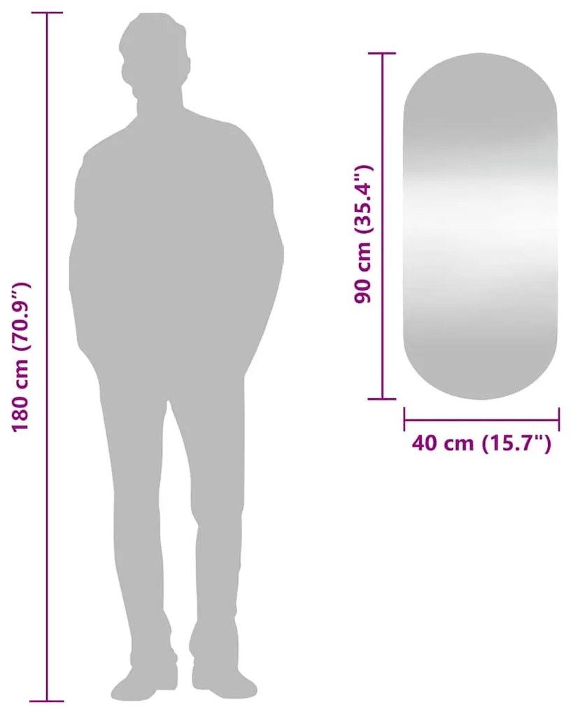 vidaXL Καθρέφτης Τοίχου Οβάλ 40 x 90 εκ. από Γυαλί