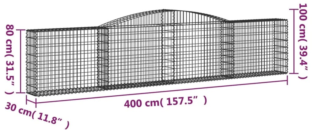 vidaXL Συρματοκιβώτια Τοξωτά 6 τεμ. 400x30x80/100 εκ. Γαλβαν. Ατσάλι
