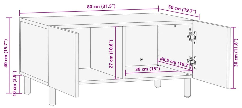 Τραπεζάκι Σαλονιού Μαύρο 80x50x40 εκ. Επεξεργασμένο Ξύλο - Μαύρο