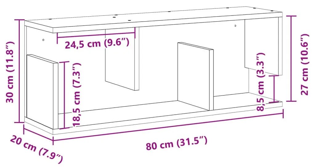 Ντουλάπι Τοίχου Καπνιστή Δρυς 80x20x30 εκ. Επεξεργασμένο Ξύλο - Καφέ