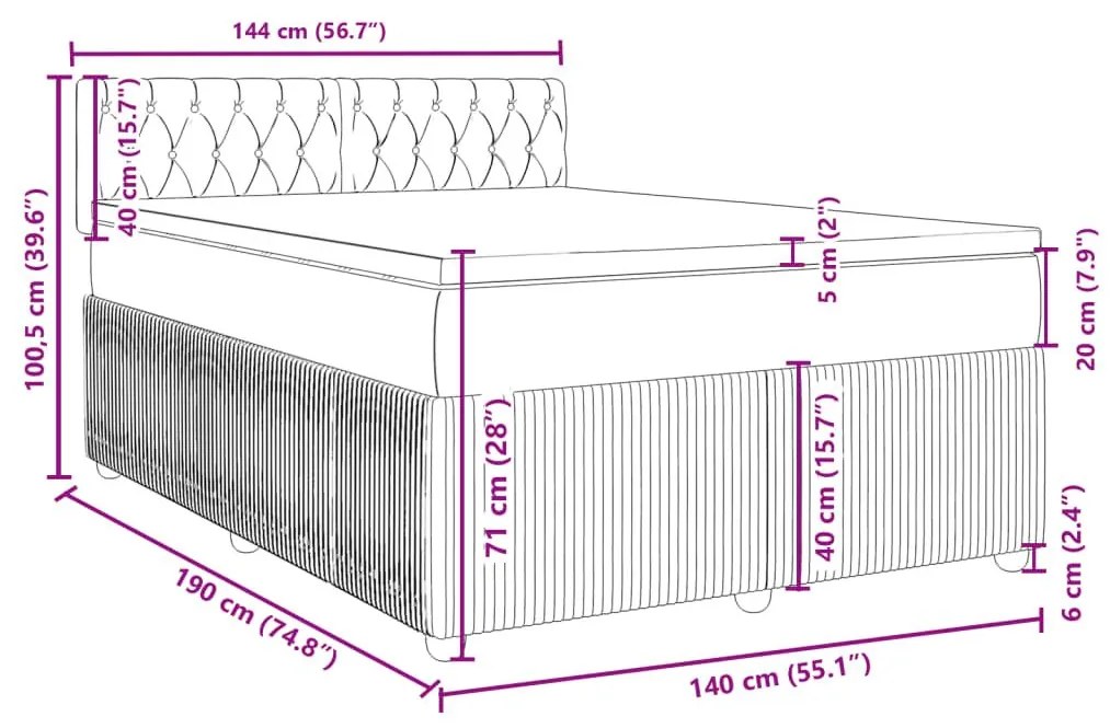 Κρεβάτι Boxspring με Στρώμα Σκούρο Γκρι 140x190 εκ. Υφασμάτινο - Γκρι