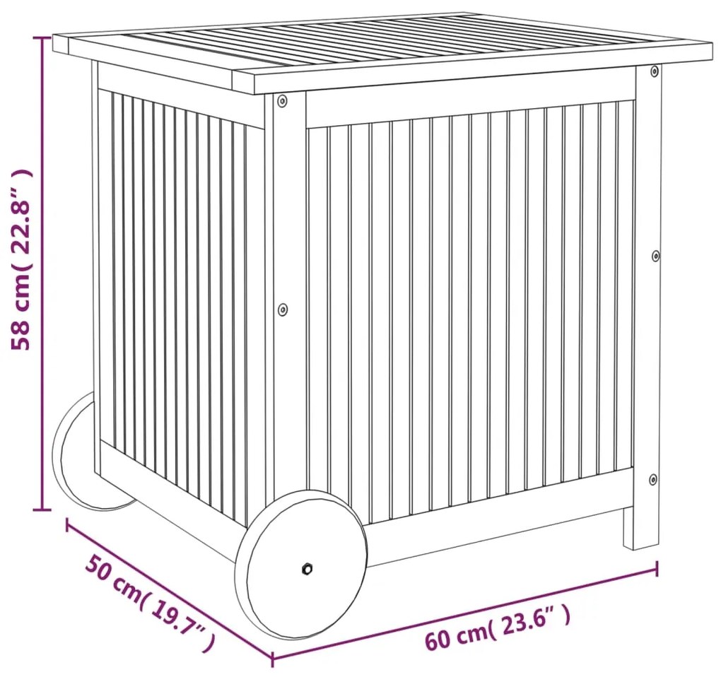 Μπαούλο Αποθήκευσης Κήπου με Ρόδες 60x50x58 εκ. Μασίφ Ακακία  - Καφέ