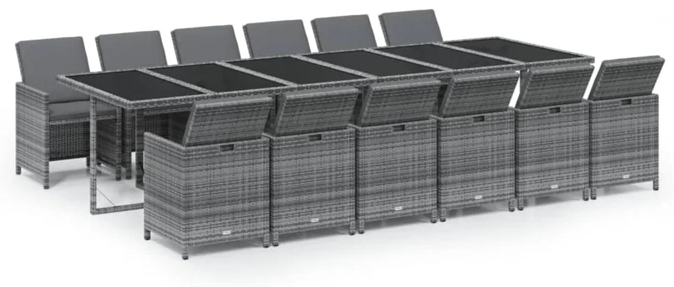 vidaXL Σετ Τραπεζαρίας Κήπου 13 τεμ. Γκρι από Συνθ. Ρατάν με Μαξιλάρια