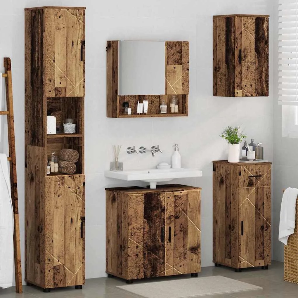 vidaXL Σετ Επίπλων Μπάνιου με πόρτα 5 pcs Παλαιό ξύλο 61 x 35 x 64 εκ.