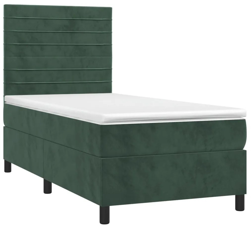 vidaXL Κρεβάτι Boxspring με Στρώμα Σκούρο Πράσινο 90x190 εκ. Βελούδινο