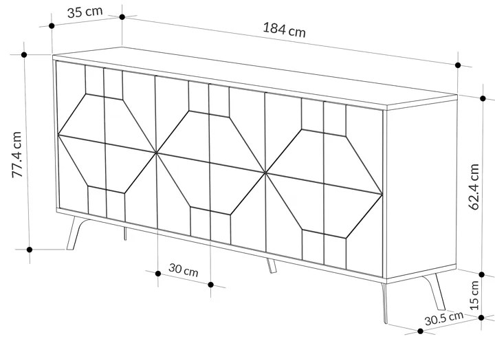 Μπουφές μελαμίνης Dune Megapap χρώμα φυσικό οξιάς 184x35x77,4εκ. - GP037-0068,3 - GP037-0068,3