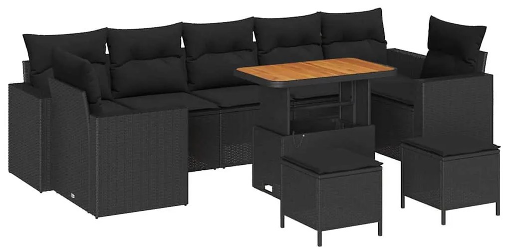 vidaXL Σετ Καναπέ Κήπου Ρυθμιζόμενο ύψος 10 pcs Μαύρο συνθετικό ρατάν