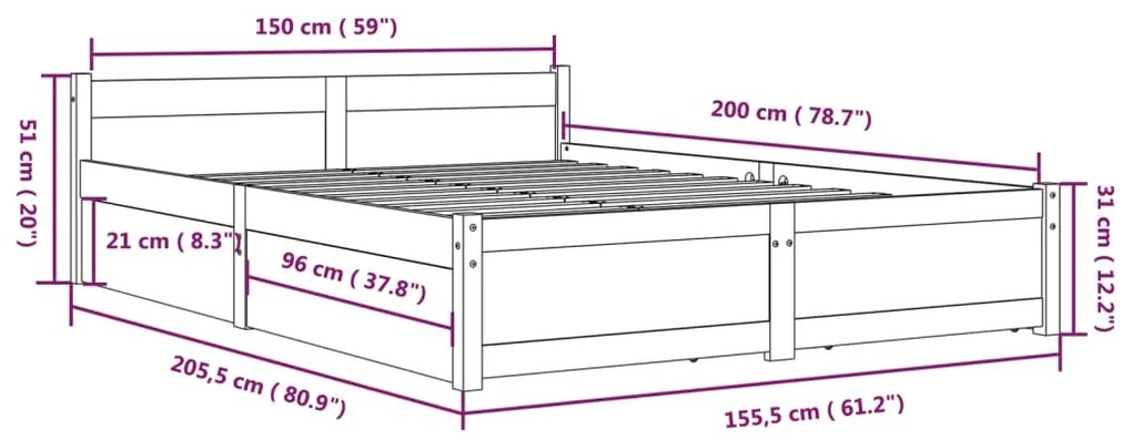 ΠΛΑΙΣΙΟ ΚΡΕΒΑΤΙΟΥ ΜΕ ΣΥΡΤΑΡΙΑ 150 X 200 ΕΚ. 5FT KING SIZE 3103564