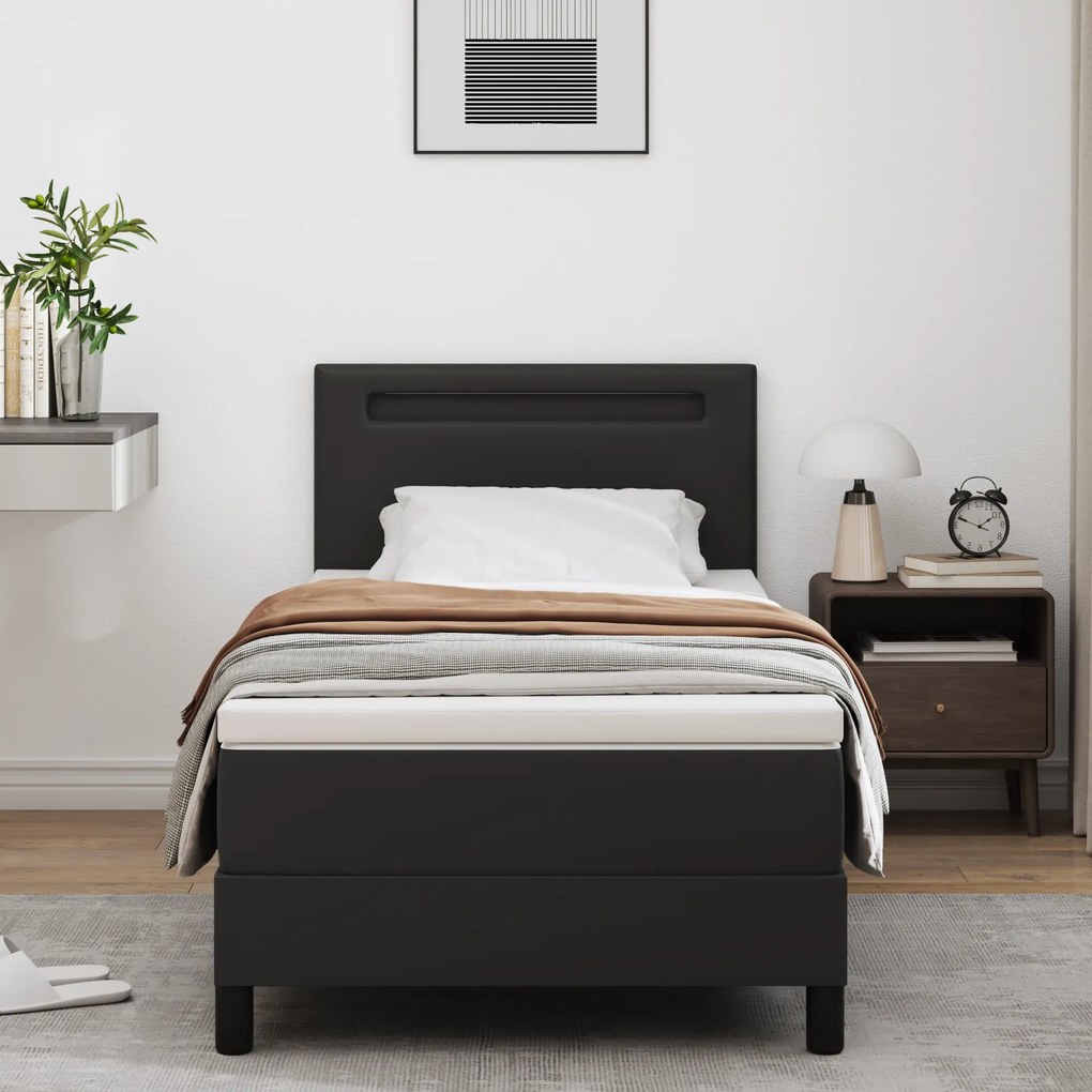 vidaXL Κρεβάτι Box Spring με στρώμα σε μαύρο, 100 x 200 εκ, δερματίνη