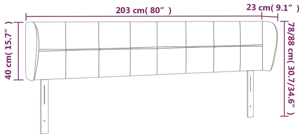Κεφαλάρι με Πτερύγια Μαύρο 203x23x78/88 εκ. Βελούδινο 3117212