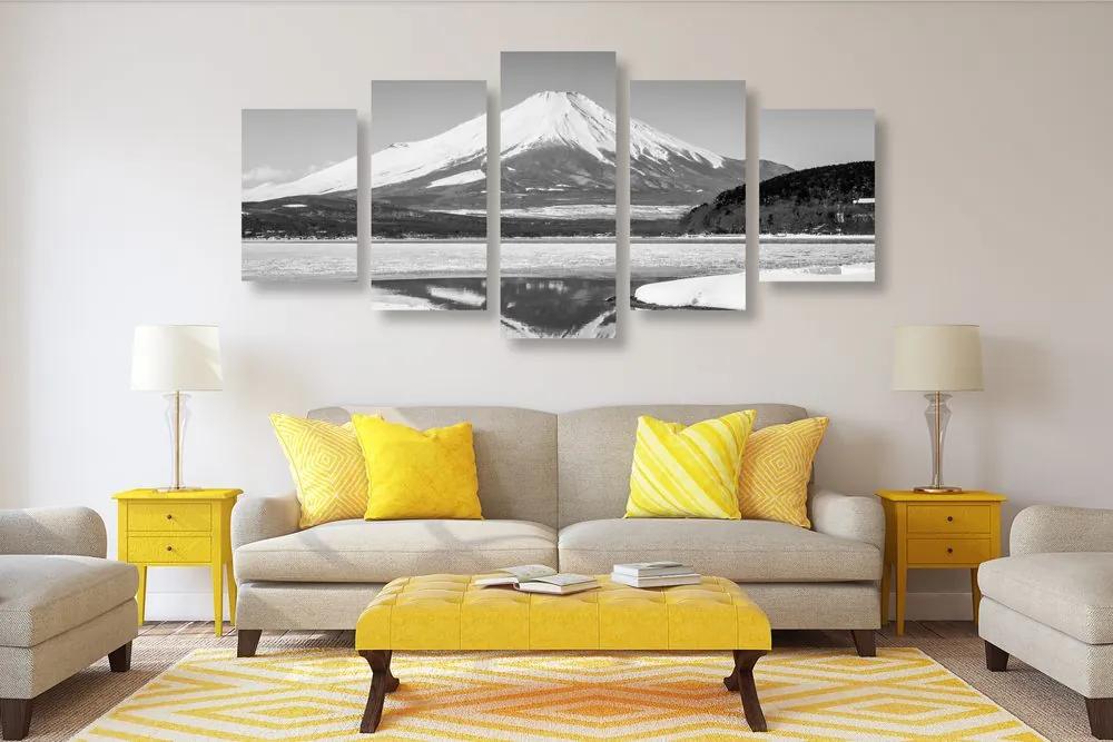 Εικόνα 5 τμημάτων Ιαπωνικό βουνό Fuji σε ασπρόμαυρο - 100x50
