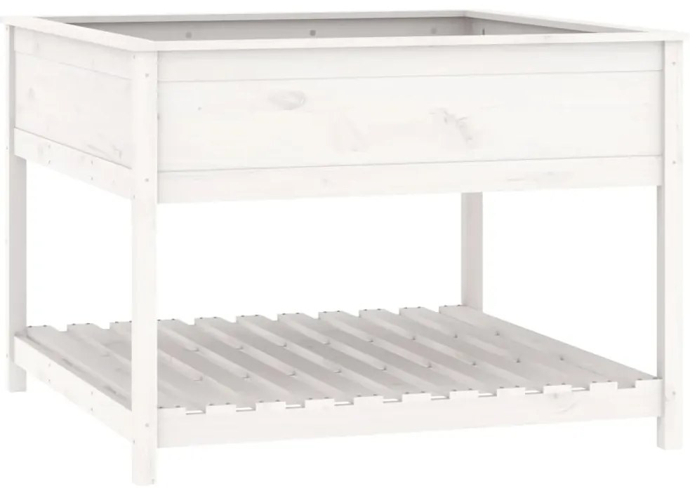 vidaXL Ζαρντινιέρα με Ράφι Λευκή 111,5x111,5x81 εκ. Μασίφ Ξύλο Πεύκου