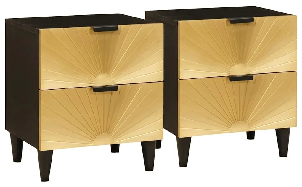 vidaXL Κομοδίνο με συρτάρι 2 pcs Μαύρο και Χρυσό 40 x 33.5 x 46 εκ