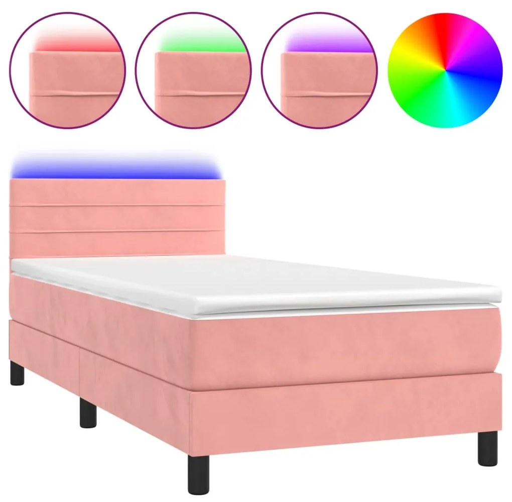 ΚΡΕΒΑΤΙ BOXSPRING ΜΕ ΣΤΡΩΜΑ &amp; LED ΡΟΖ 100X200 ΕΚ. ΒΕΛΟΥΔΙΝΟ 3134452